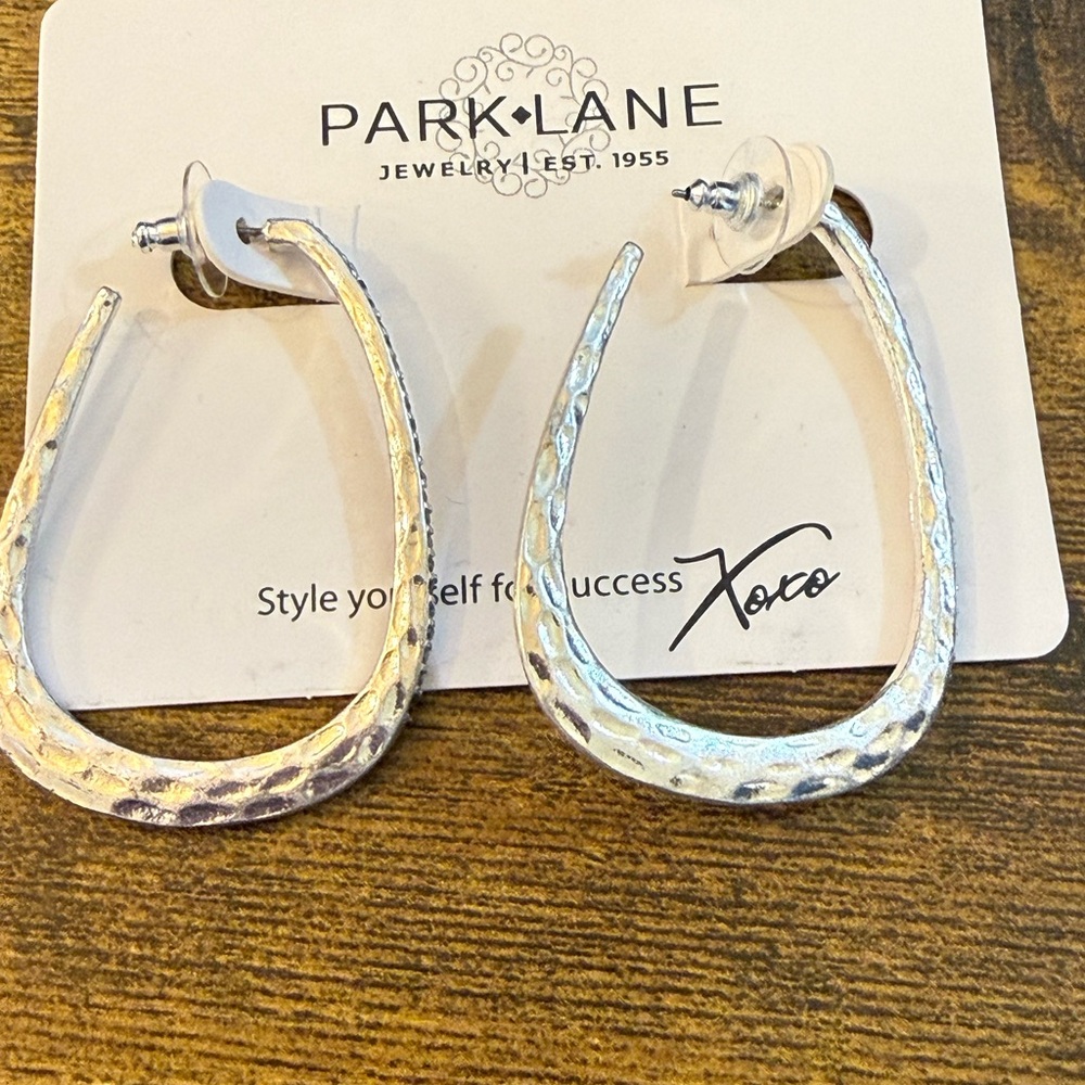Park Lane Silver Textured Teardrop Hoop Earrings - Picture 4 of 4